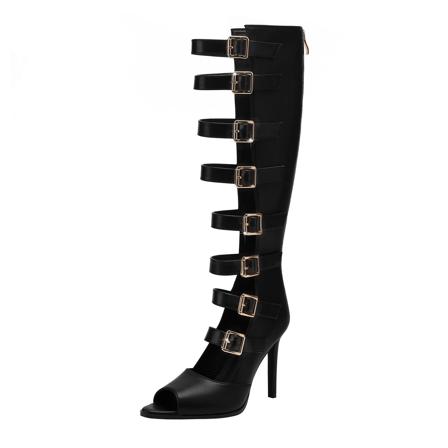 Seductive Open Toe Sandals with Knee High Gladiator Buckle Straps-3