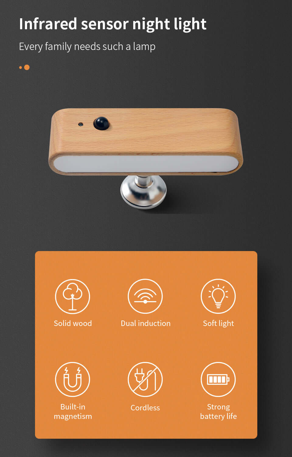 Solid Wood Rechargeable Induction Light-1
