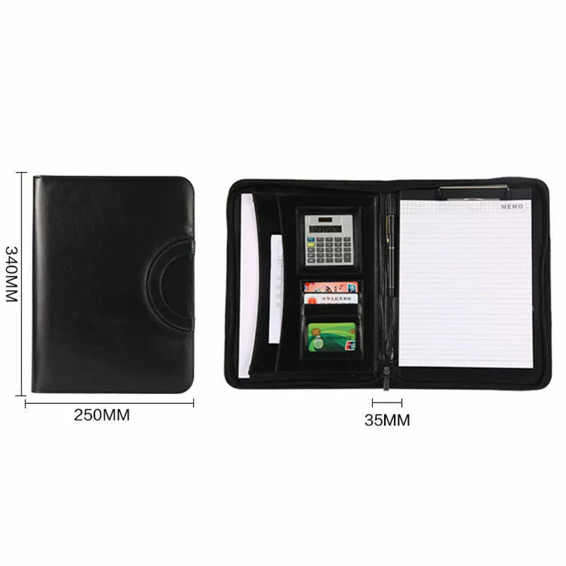 Men's Women's Leather Business Bag A4 Zipped Document Holder Conference Folder