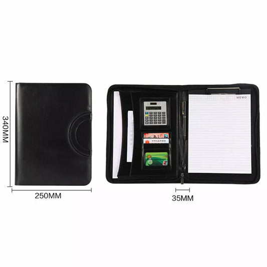 Men's Women's Leather Business Bag A4 Zipped Document Holder Conference Folder