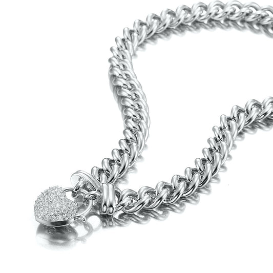 925 Sterling Silver Plated Euro Chain Necklace Featuring a Simulated Diamond Locket - USA Made-0