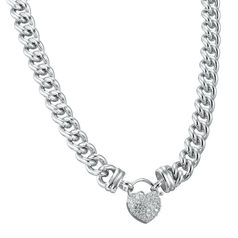925 Sterling Silver Plated Euro Chain Necklace Featuring a Simulated Diamond Locket - USA Made-1