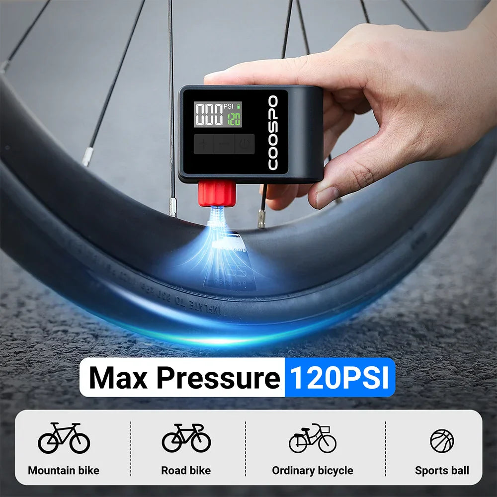 Mini Electric Air Pump Portable Digital Tire Inflator 120PSI Black-1