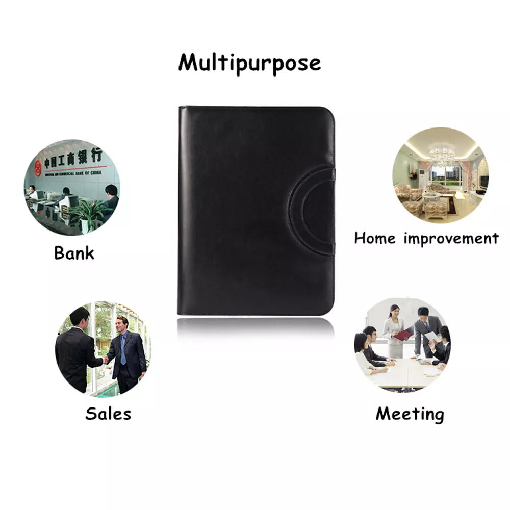 Men's Women's Leather Business Bag A4 Zipped Document Holder Conference Folder