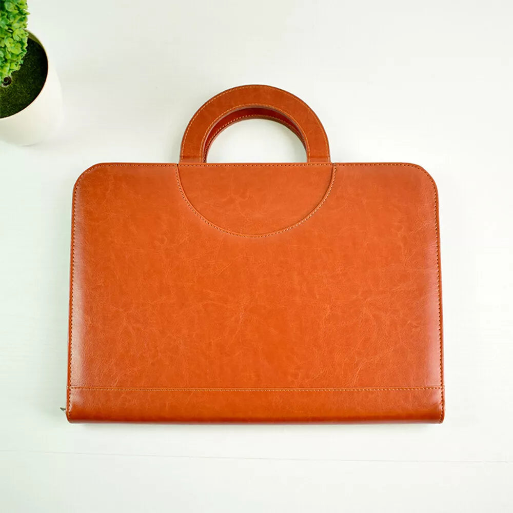 Men's Women's Leather Business Bag A4 Zipped Document Holder Conference Folder