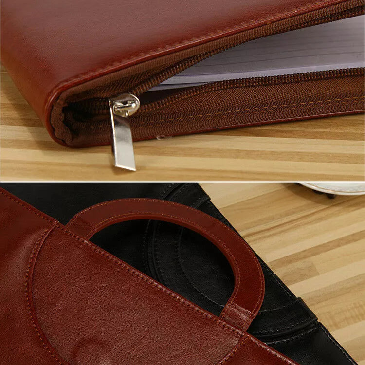 Men's Women's Leather Business Bag A4 Zipped Document Holder Conference Folder