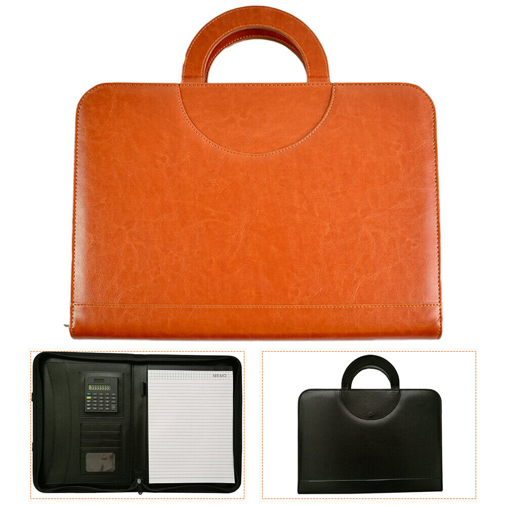 Men's Women's Leather Business Bag A4 Zipped Document Holder Conference Folder