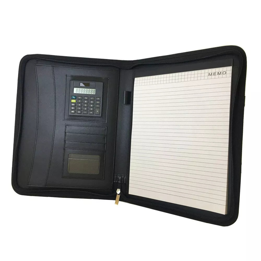 Men's Women's Leather Business Bag A4 Zipped Document Holder Conference Folder