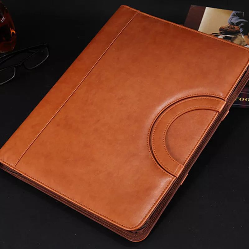 Men's Women's Leather Business Bag A4 Zipped Document Holder Conference Folder