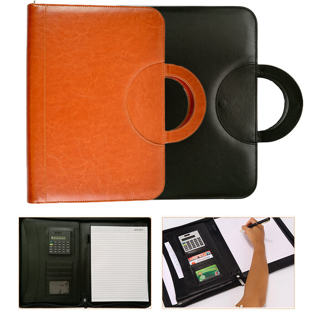 Men's Women's Leather Business Bag A4 Zipped Document Holder Conference Folder