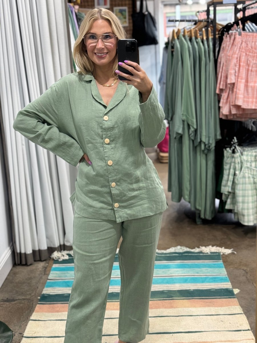 Linen Pyjama - Classic Set in Pistachio-1