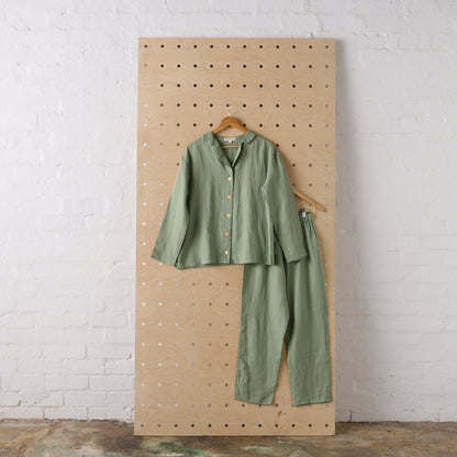 Linen Pyjama - Classic Set in Pistachio-0