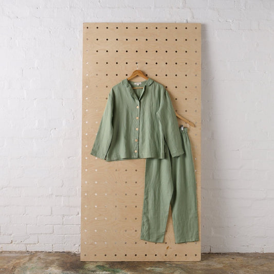Linen Pyjama - Classic Set in Pistachio-0