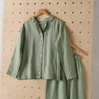 Linen Pyjama - Classic Set in Pistachio-3