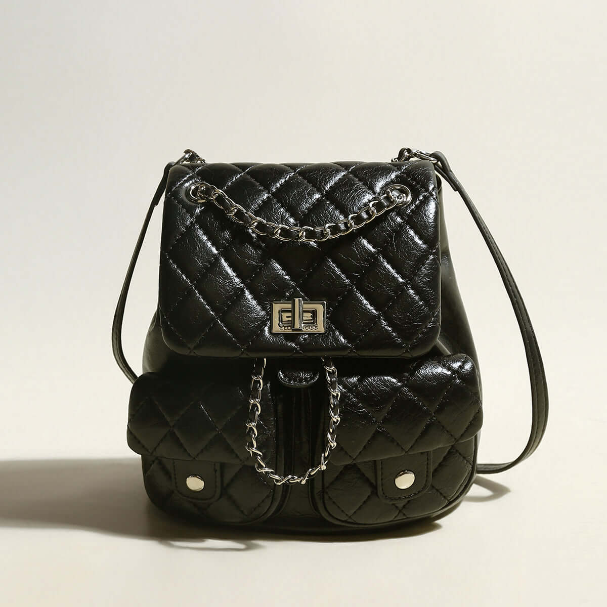 Multi-Pocket Chainstrap Quilted Backpack-0