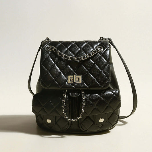 Multi-Pocket Chainstrap Quilted Backpack-0