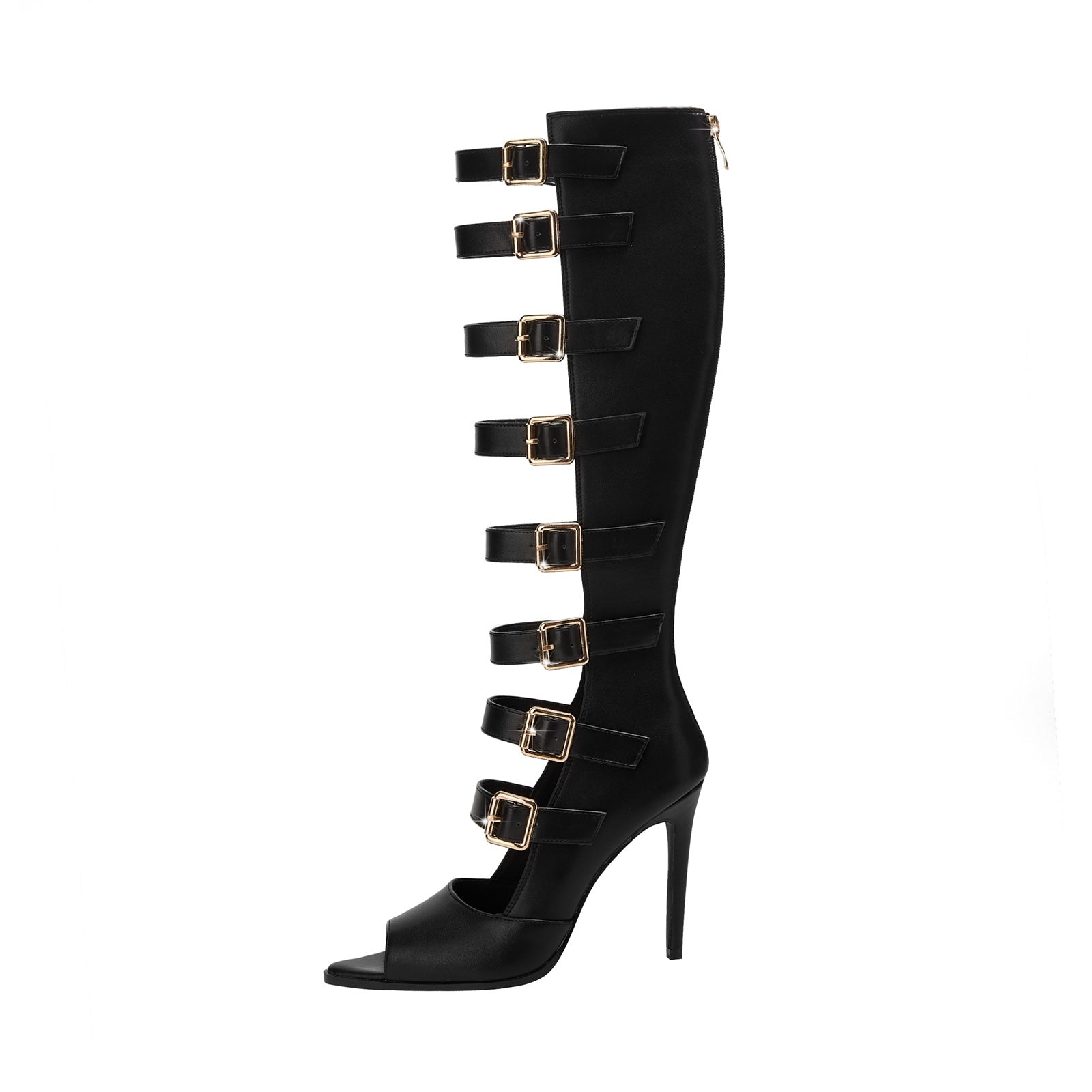 Seductive Open Toe Sandals with Knee High Gladiator Buckle Straps-2