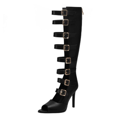Seductive Open Toe Sandals with Knee High Gladiator Buckle Straps-3