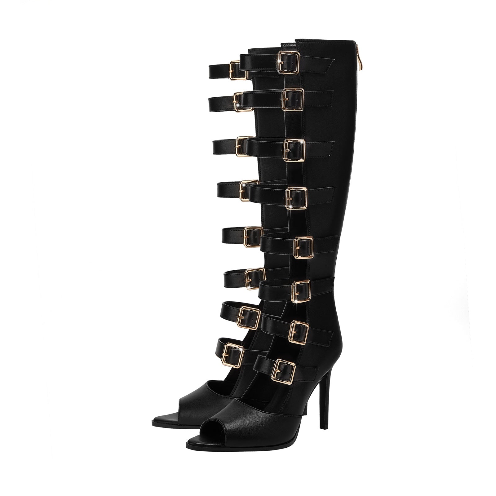 Seductive Open Toe Sandals with Knee High Gladiator Buckle Straps-4