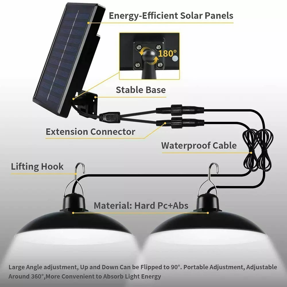 Solar Powered Hanging Pendant Light Garden Outdoor Patio Shed LED Lamp Lighting