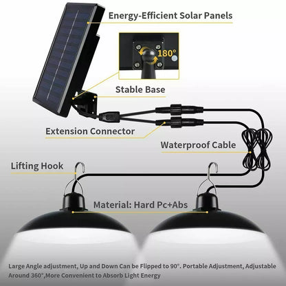Solar Powered Hanging Pendant Light Garden Outdoor Patio Shed LED Lamp Lighting