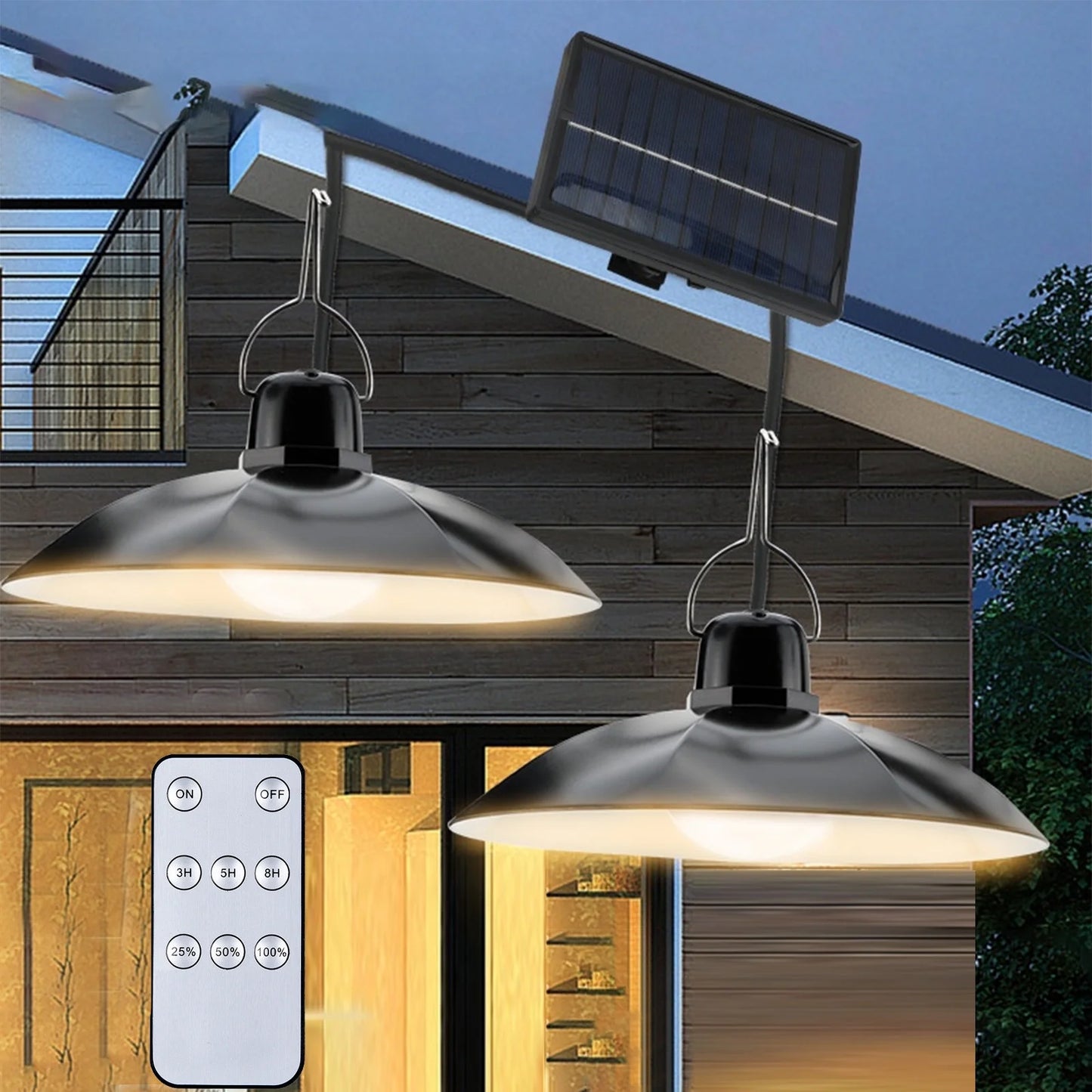 Solar Powered Hanging Pendant Light Garden Outdoor Patio Shed LED Lamp Lighting